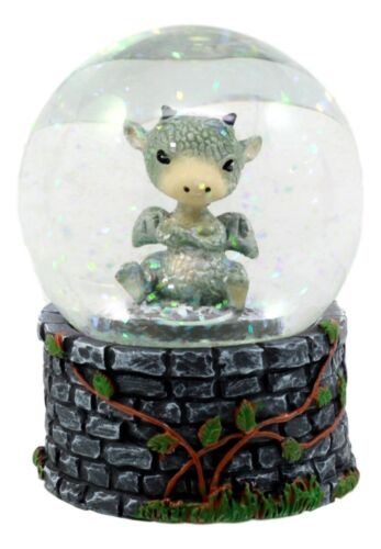 Small Collectible Whimsical Sulky Baby Dragon Water Globe Figurine With Glitters