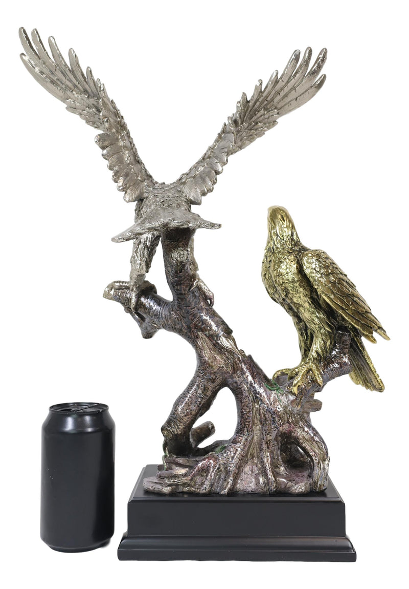 Ebros King Of The Skies Majestic Electroplated Gold Silver Bald Eagles Statue