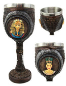 Ebros Egyptian Pharaoh King Tut & Queen Nefertiti Wine Goblet Chalice 6oz Nile Dynasty