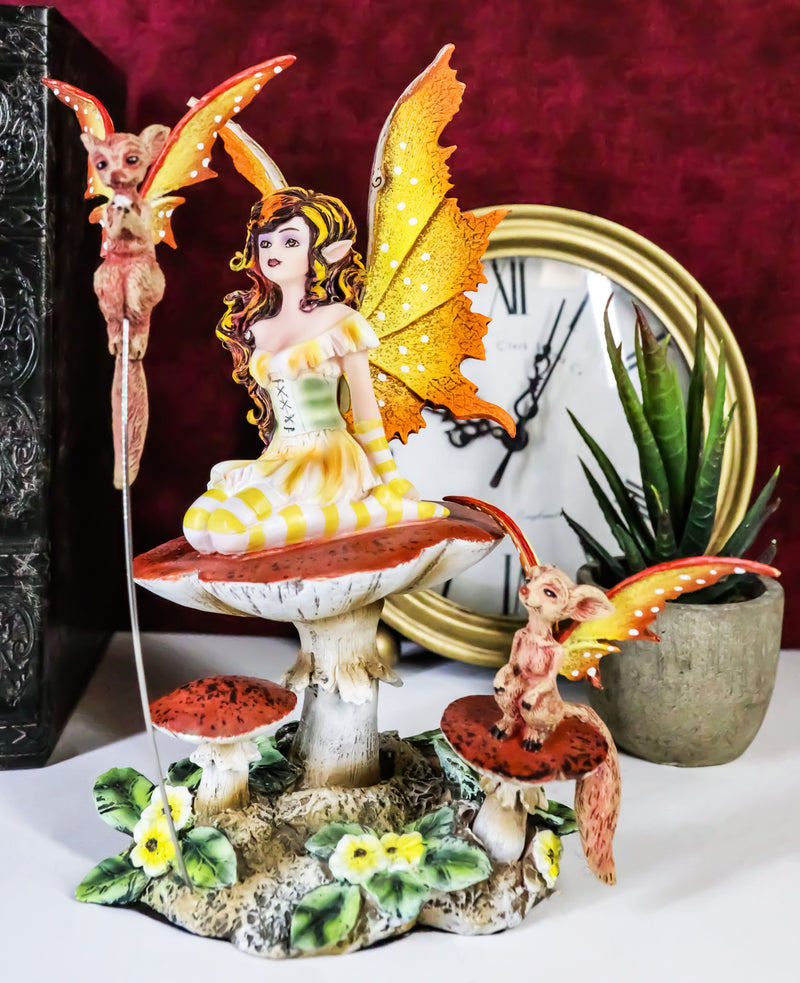 Amy Brown Pretty Summer Fairy On Toadstool Mushroom With Fox Pixie Fairy Statue