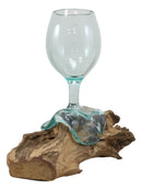 Balinese Handicraft Natural Driftwood Root With Molten Hand Blown Wine Glass