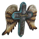 Rustic Western Scroll Art Angel Winged Family Distressed Faux Wood Wall Cross