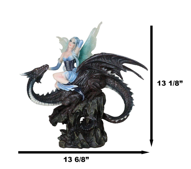 Large Ice Elemental Fairy With Night Fury Dragon Statue 14"L Fantasy Witch Fairy