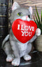 Feline Gray Tabby Cat Kitten Holding Large Red Heart Sign I Love You Figurine