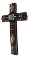 Rustic Western Turquoise Gems Silver Conchos Tooled Leather Wall Cross Decor