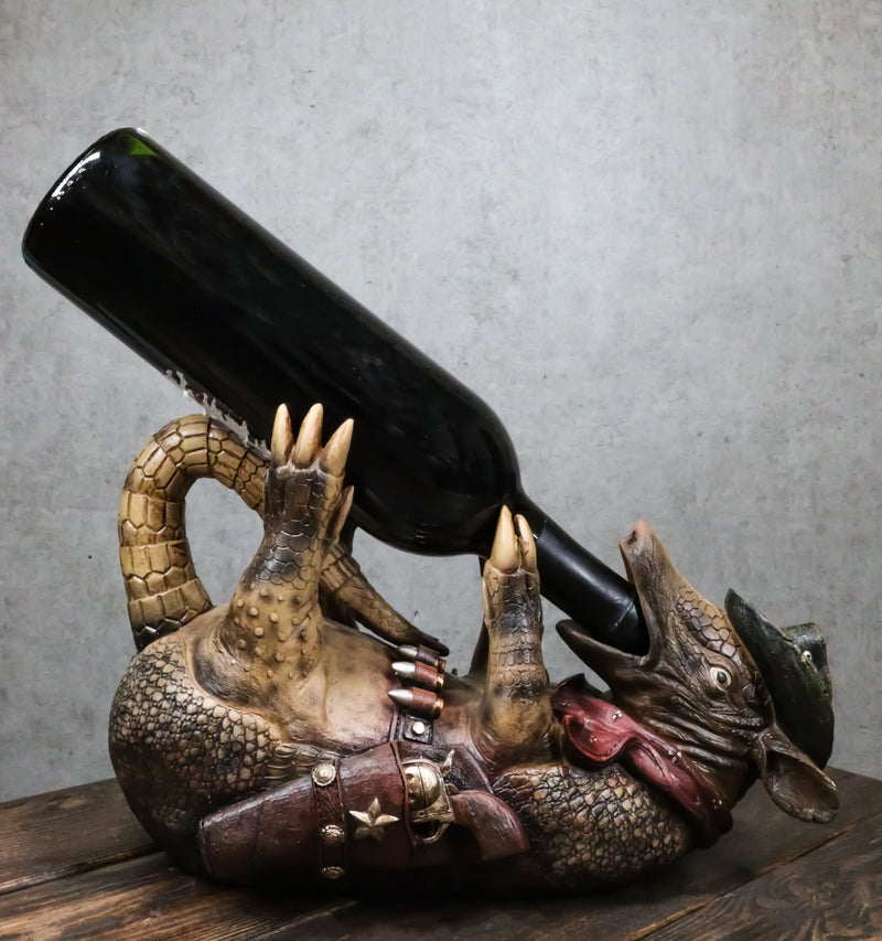 Coiled Tipsy Drunk Armored Cowboy Sheriff Armadillo Booze Guzzler Wine Holder