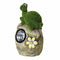 Solar Powered Tortoise On Garden Rock Sculpture In Flocked Artificial Grass Deco