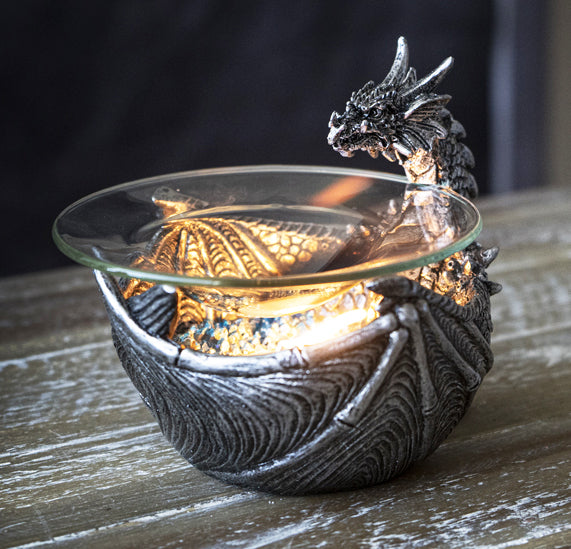 Birth Of Terra Silver Dragon Oil Burner Wax Tart Warmer Candle Holder Figurine