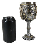 Silver Steampunk Mechanical Gearwork Skull Face Wine Goblet Drink Chalice Cup