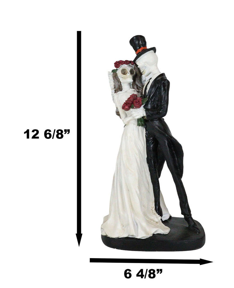 Day Of The Dead Wedding Skeletons Bride And Groom With Red Roses Figurine