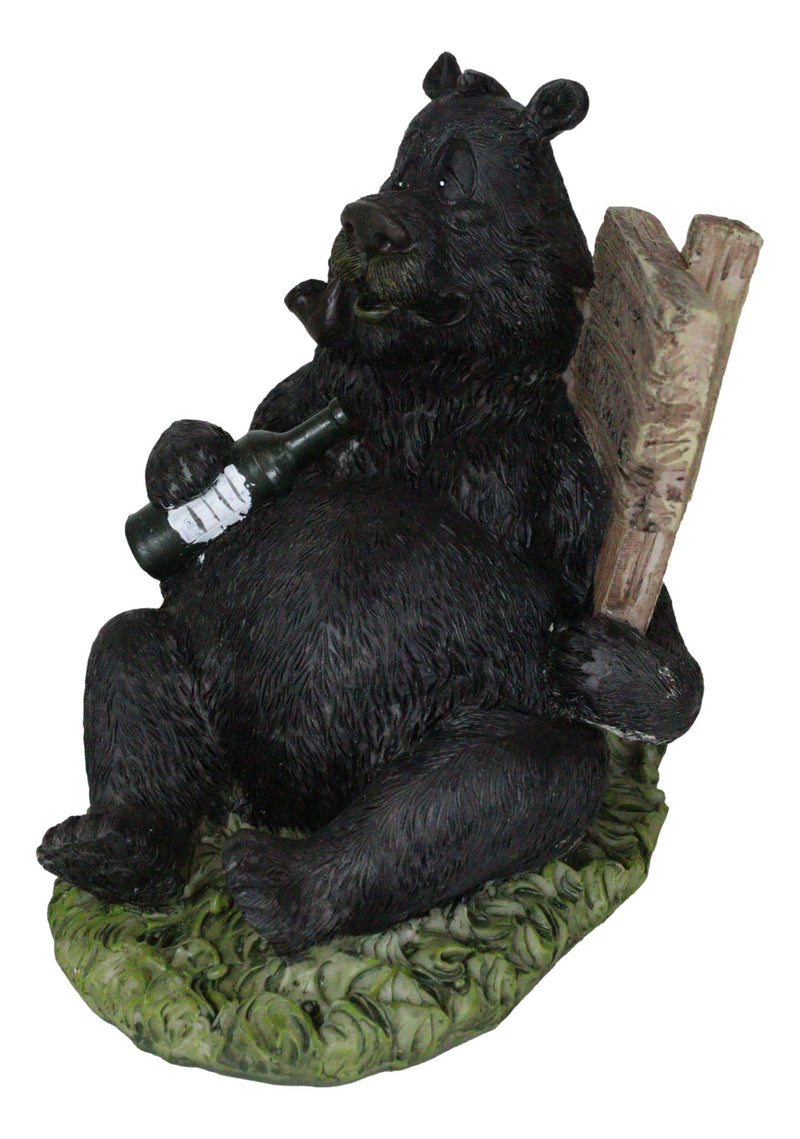 Rustic Western Forest Drunk Black Bear Smoking Pipe And Drinking Beer Figurine