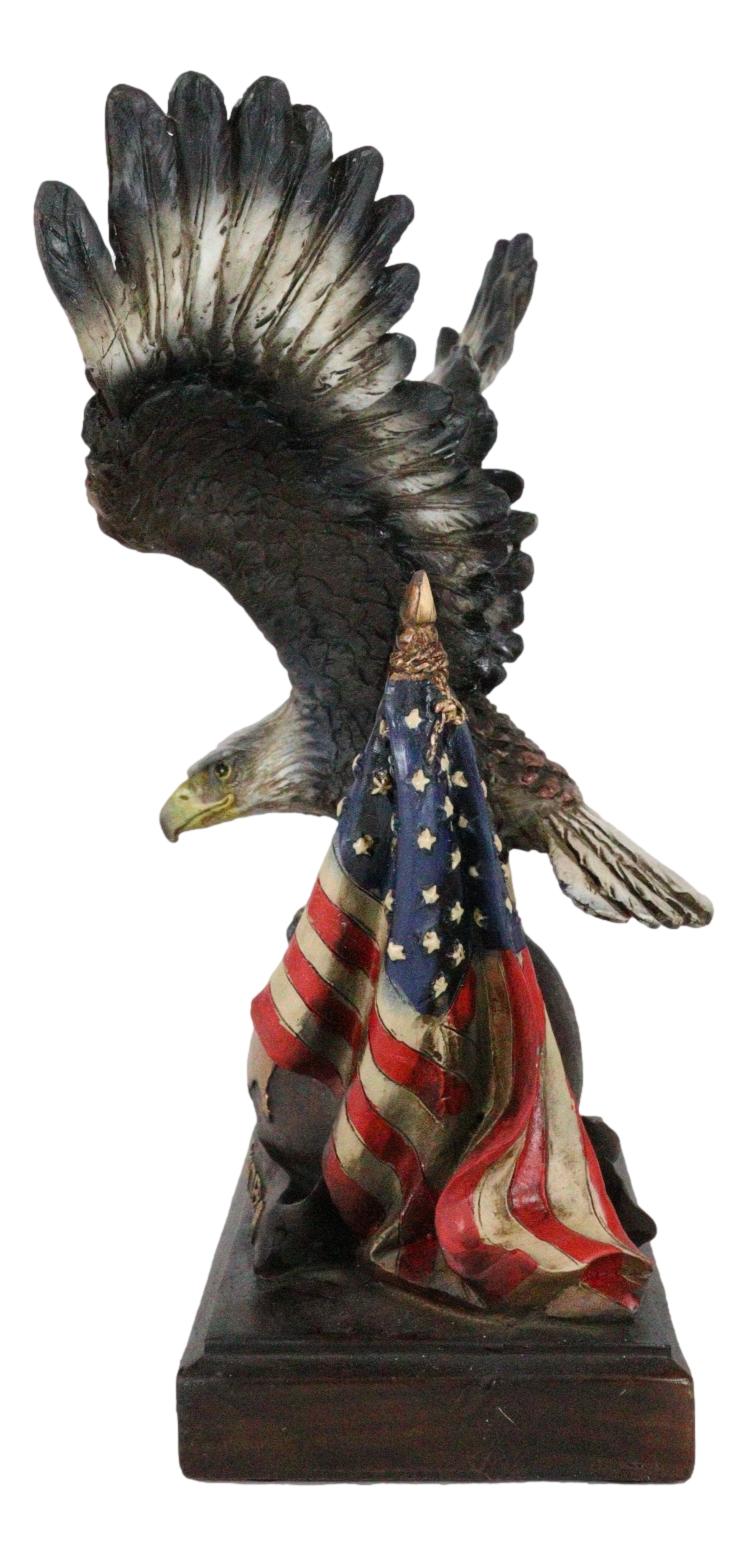 Bald Eagle On Globe With Texas & American Flags Figurine One Nation Under God