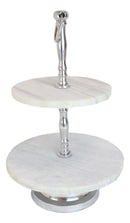 Contemporary 2 Tier Dining Tabletop Marble Aluminum Serving Platter Tray Stand