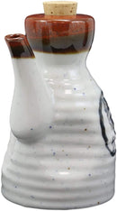 White Traditional Japanese Soy Sauce Dispenser Flask 6oz Tenmoku Porcelain Set