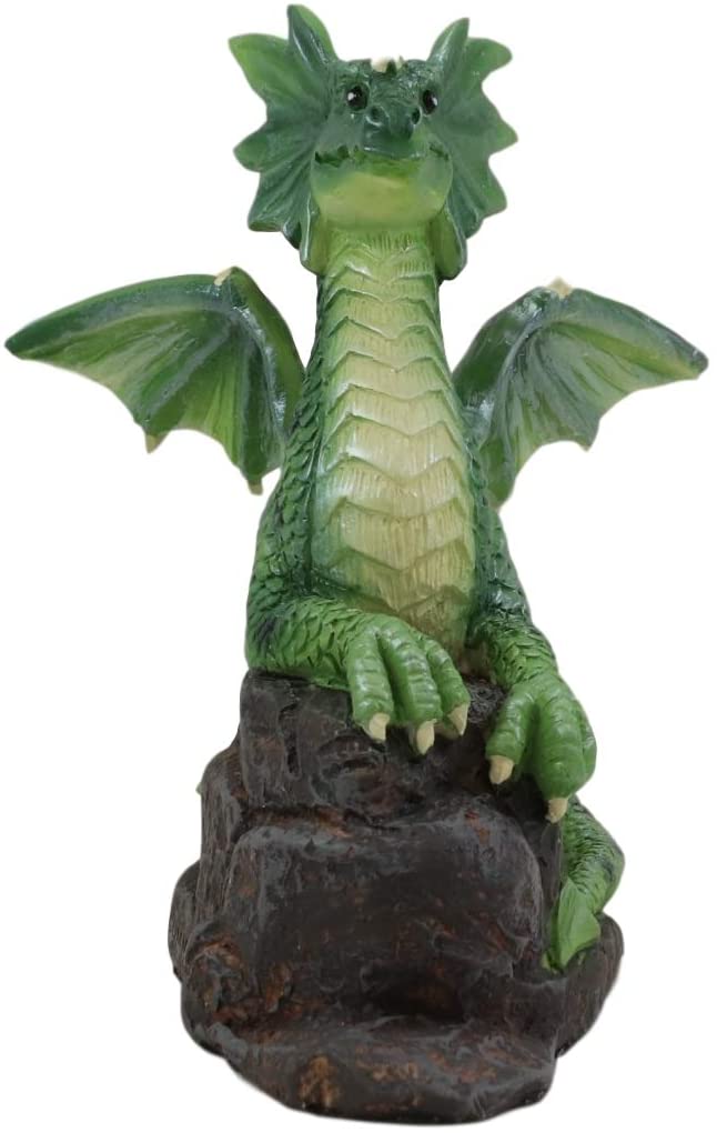 Ebros Green Unicorn Horned Dragon On Rock Figurine 5" Tall Fantasy Decor