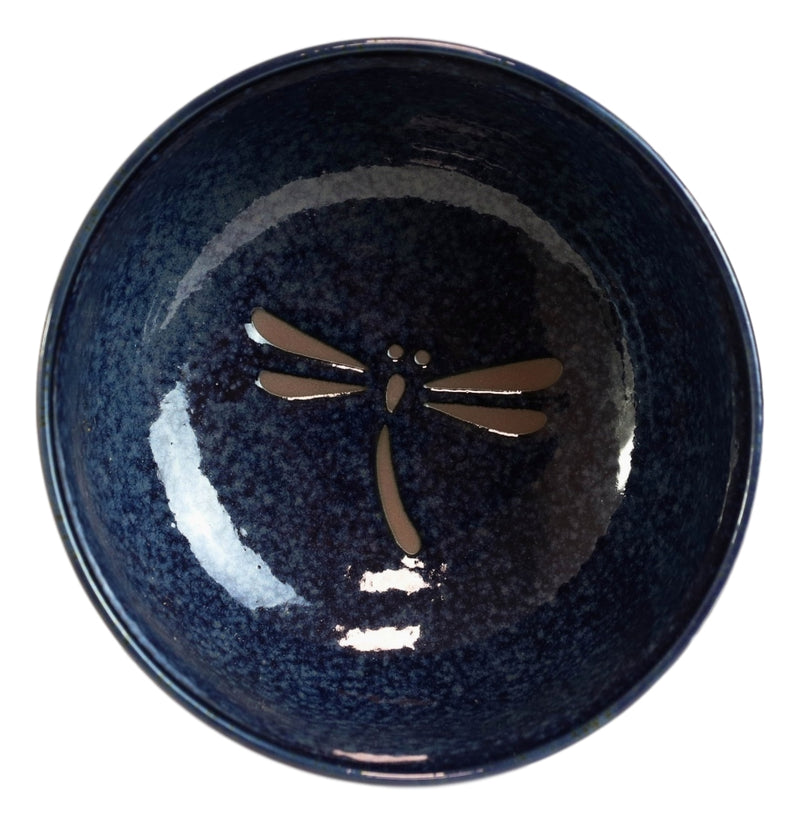 Pack Of 6 Japanese Midnight Blue Dragonfly Rice Soup Dessert Ceramic Bowls 18oz