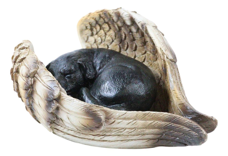 Black Labrador Retriever Puppy Dogs Sleeping On Angel Wings Memorial Figurine