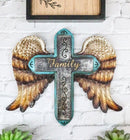 Rustic Western Scroll Art Angel Winged Family Distressed Faux Wood Wall Cross