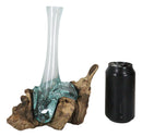 Balinese Natural Driftwood With Fitted Hand Blown Molten Glass Floral Vase Small