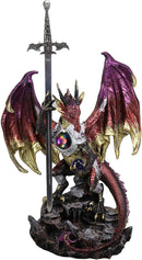 Ebros Gift Large Hyperion Red Ember Crystal Heart Armored Dragon Guardian of Orb and Excalibur Dagger Blade Sword Statue 12" Tall Medieval Dungeons and Dragons Fantasy Decorative Sculpture