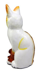 Balinese Wood Handicrafts Adorable White Feline Cat Purr Pet Figurine 8"H