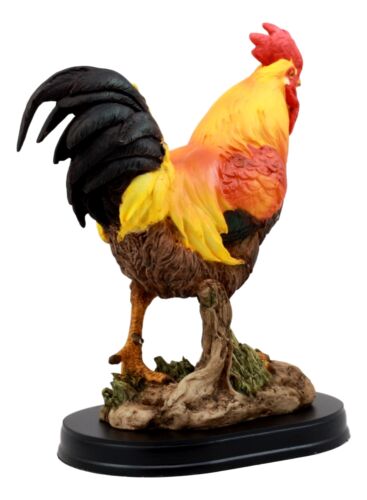 Ebros Proud Country Chicken Rooster Statue with Base 7.5" Tall Resin Sculpture in Vivid Colors