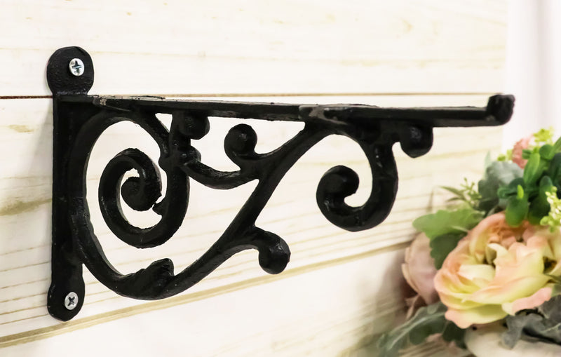 Set of 2 Cast Iron Black Decorative Victorian Scroll Wall Shelf Brackets 7.5" L