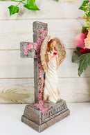 Ebros Christian Inspirational Hope Angel With Rose Cross Desktop Plaque Figurine