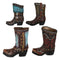 Set of 4 Western Cowboy Turquoise Tooled Leather Boots Make Up Tools Pen Holder