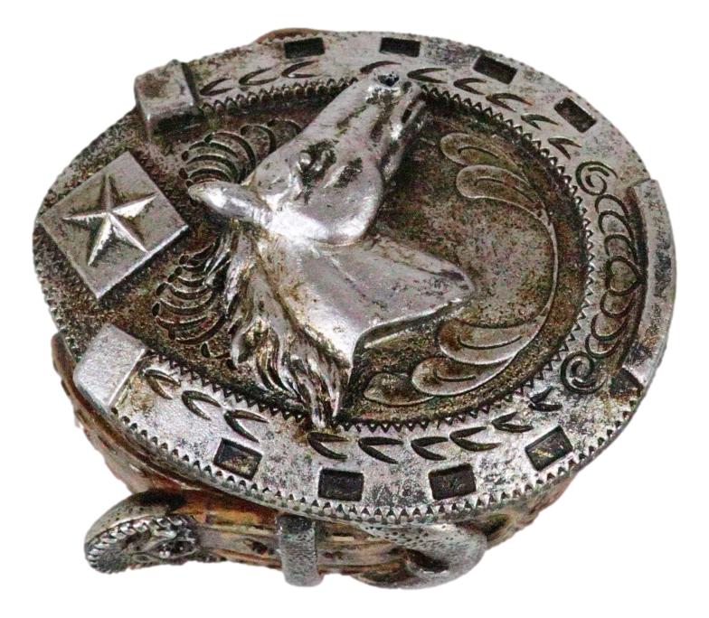 Rustic Western Horseshoe With Horse Scrollwork Concho Buckle Jewelry Trinket Box