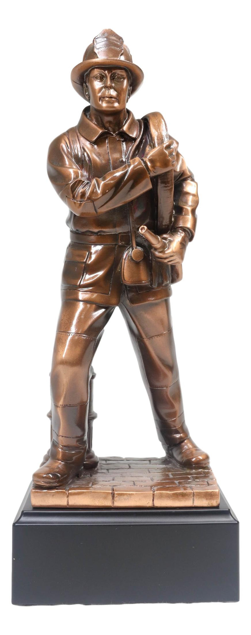 In Line Of Duty Fireman Carrying Hose By Hydrant Statue 12"H Fire Fighter Decor