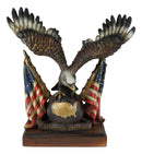 Bald Eagle On Map Of America Globe With 2 Flags Figurine One Nation Under God