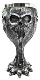 Ebros Metallic Silent Screaming Distorted Skull Face Tall Wine Drink Goblet Chalice