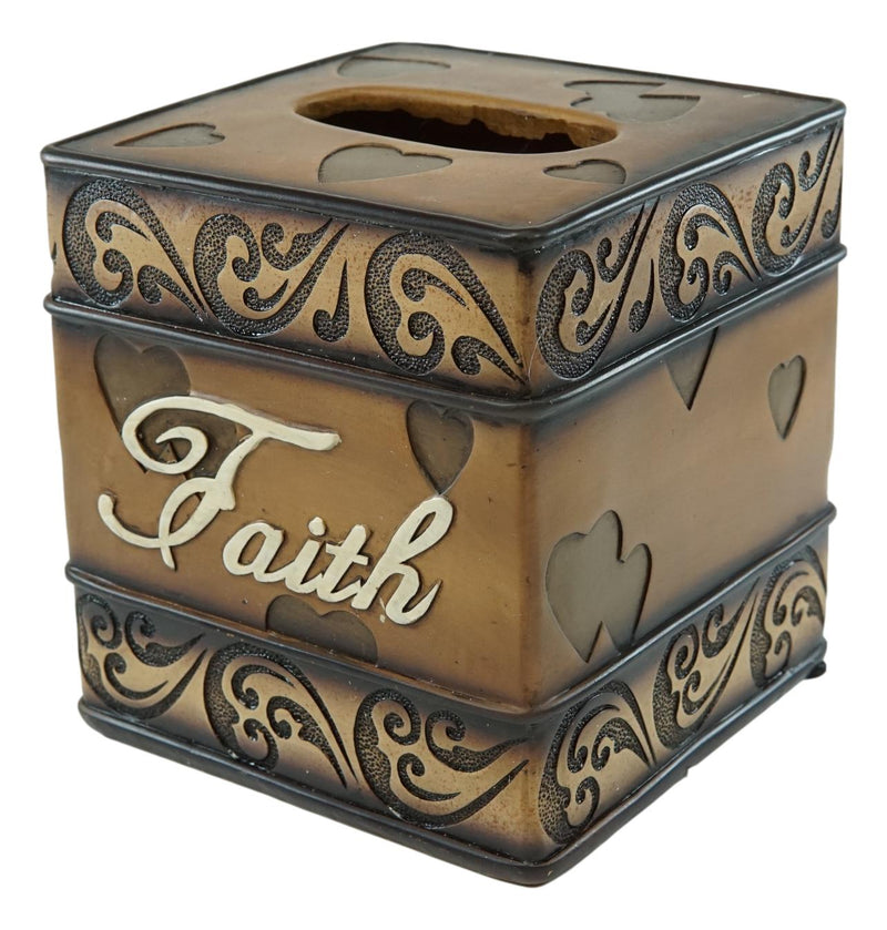 Western Rustic Tuscany Scroll Art Inspirational Faith Tissue Box Cover Figurine