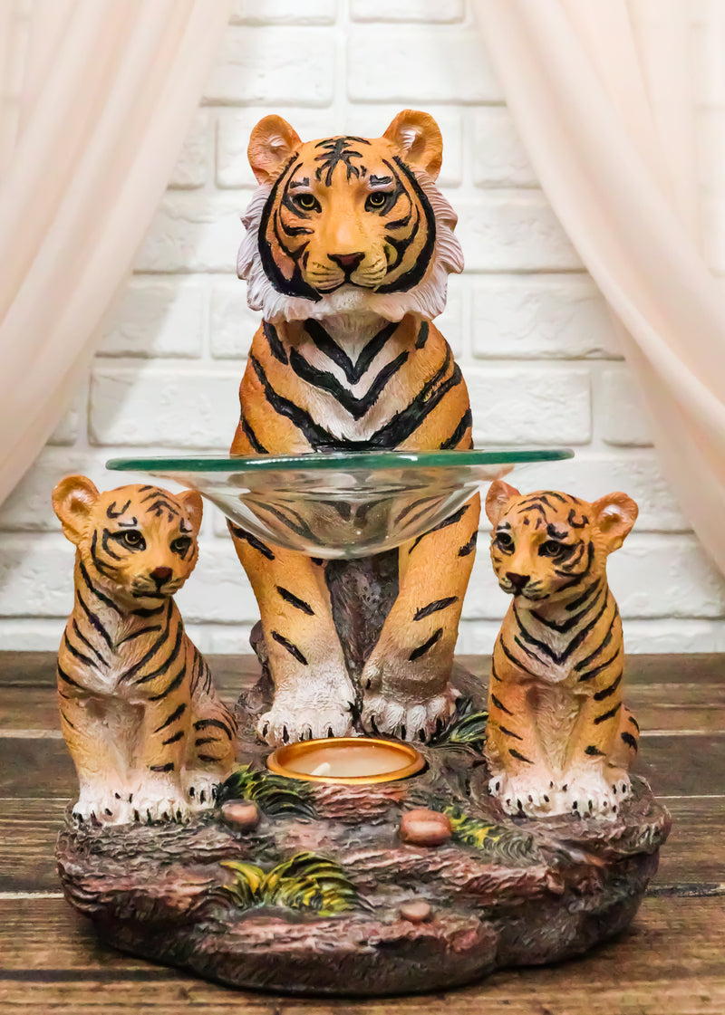 Jungle Predator Bengal Tiger Mother & Cubs Candle Heat Oil Tart Burner Figurine