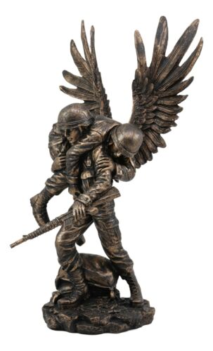 Marine Guardian Angel Military Soldier Carrying A Wounded Brother Statue 13"H