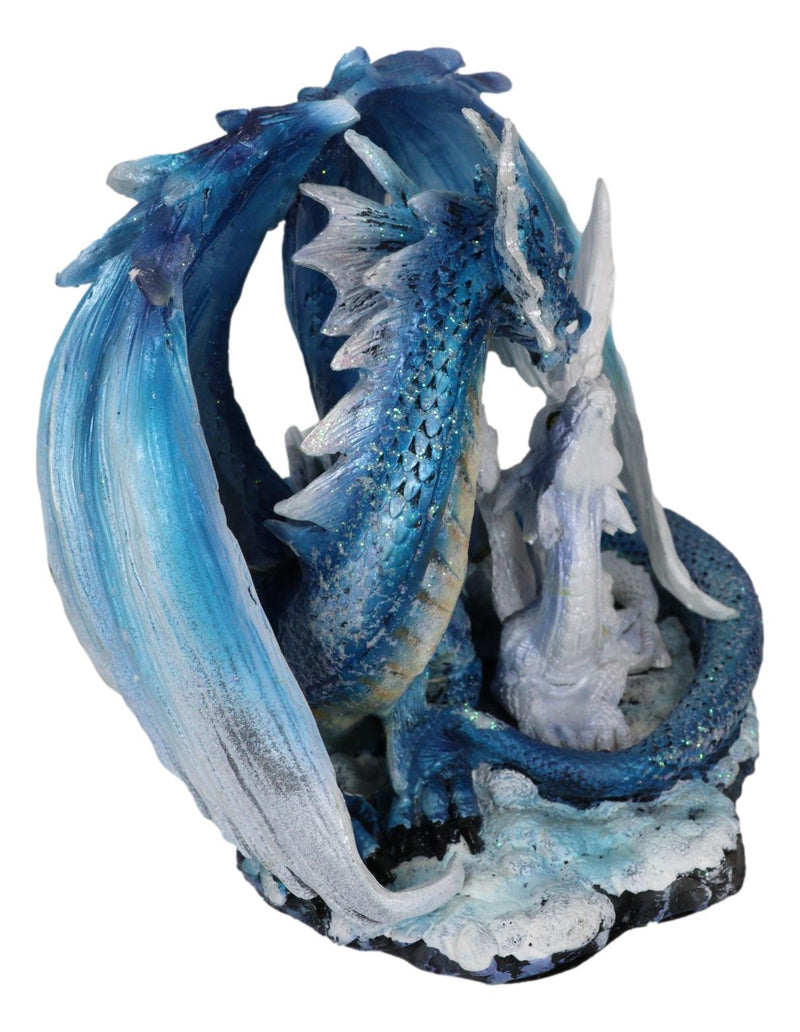 Ebros Nature's Nurture Mother Dragon Adoring White Baby Dragon Statue Home Decor Resin Fantasy Dragon Family Sculptural 6.75" Long