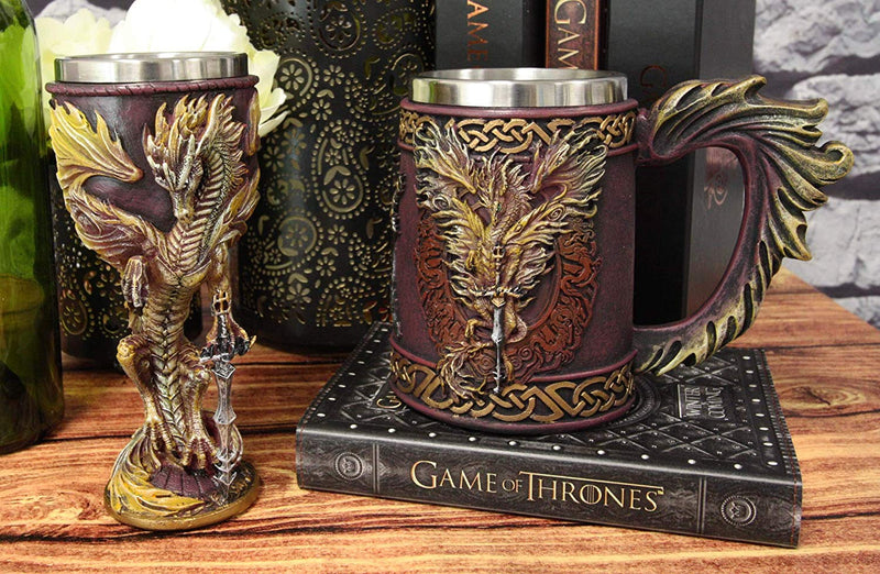 Ebros Ruth Thompson Dragon's Lair Flame Blade Drake Mug And Wine Goblet Set