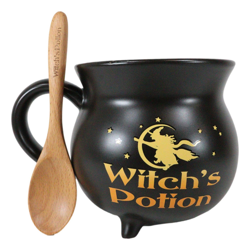 Wicca Witch Potion Broomstick Flight Ceramic Mug Or Bowl 32oz With Wooden Spoon