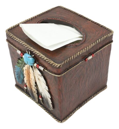 Ebros Southwestern Turquoise Gem 3 Feathers Tissue Box Cover Home Decor