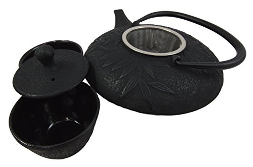 Ebros Japanese Forest Black Heavy Cast Iron Tea Pot Set With Trivet and Cups Set