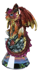 Red Iridescent Armored Rainbow Wyrmling Dragon On Faux Crystal Prism Figurine