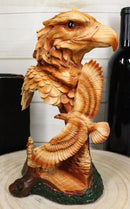 American Pride Bald Eagle Bust With Soaring Eagle Sculpture In Faux Wood Finish