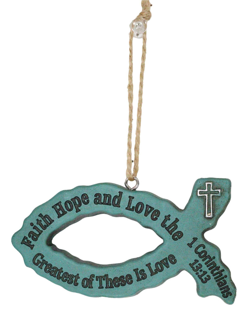 Rustic Bible Scriptures Christian Fish Ichthys Christmas Tree Ornaments Set of 4