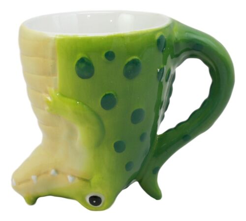 Ebros Topsy Turvy Ceramic Green Alligator Coffee Mug Drink Cup 11oz Animal Reptile Crocodile Decor Collectible Kitchen Accessory