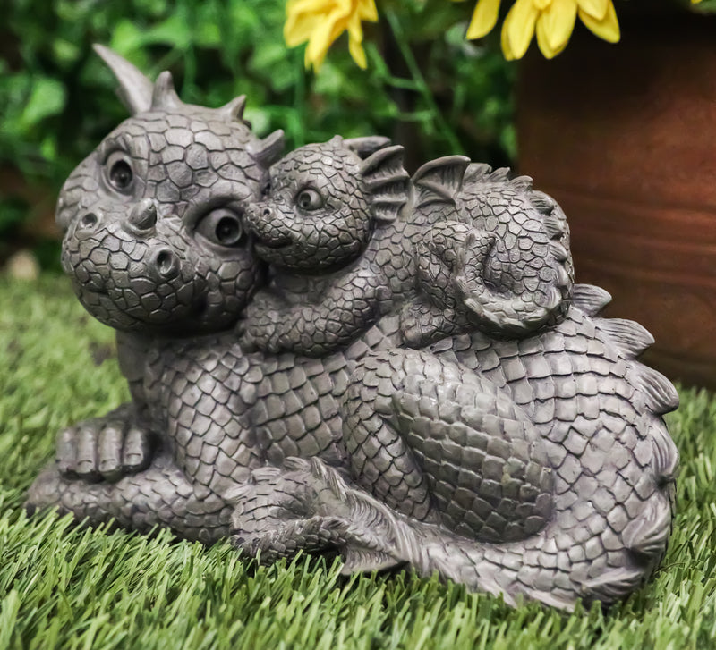 Ebros Piggyback Mother And Baby Dragon Family Faux Stone Resin Statue 10"L