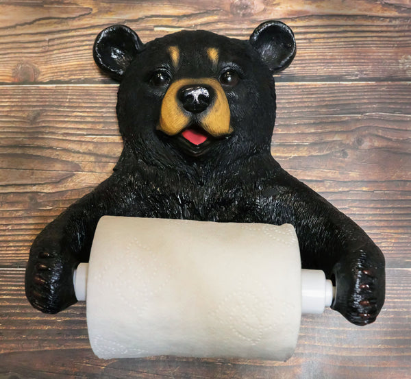 Whimsical Hand Painted Black Bear Standing Wooden Toilet Paper