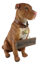 Ebros Lifelike American Pit Bull Pet Dog Statue W/ Jingle Collar And Sign 13"H