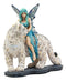 Large Blue Frost Fairy Riding Snow Leopard Statue Home Decor Mythical Fantasy