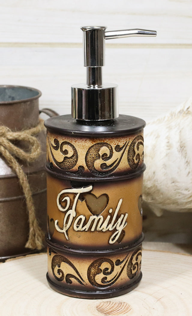 Western Rustic Tuscany Scroll Inspirational Family Liquid Soap Pump Dispenser